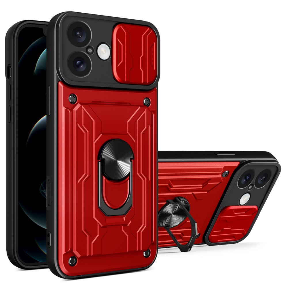 Bulk Purchasing For iPhone 16 Plus Case PC + TPU Kickstand Phone Back Cover with Camera Slider - Red