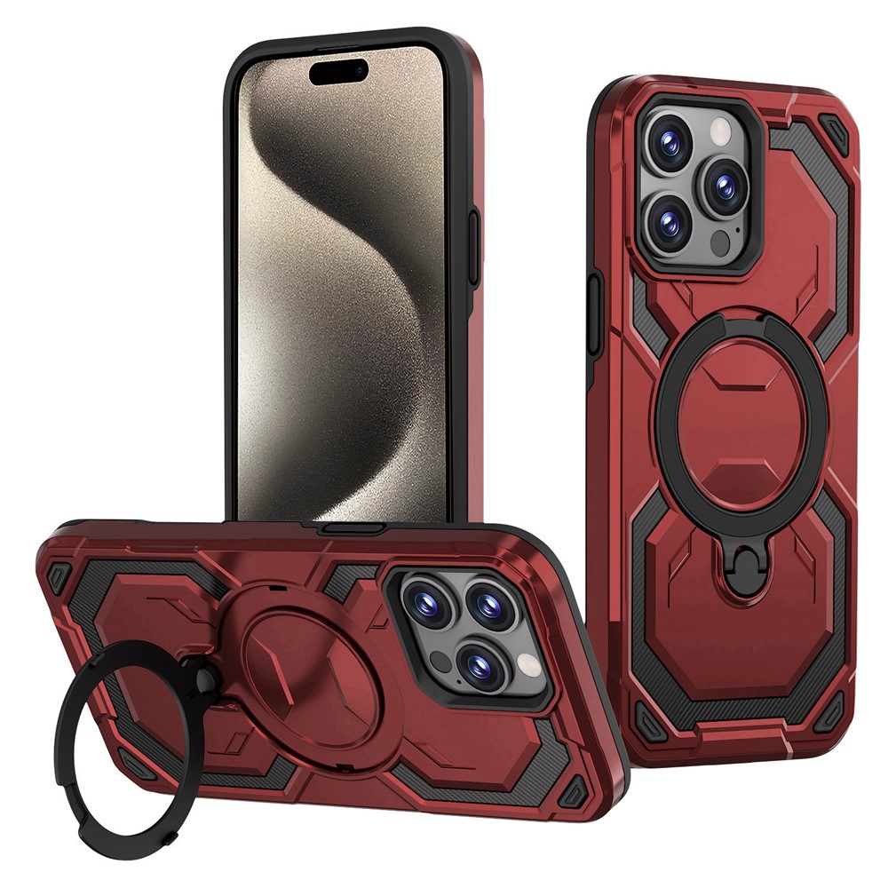 Bulk Purchasing For iPhone 15 Pro Case Magnetic Rotating Kickstand PC + TPU Phone Cover - Red