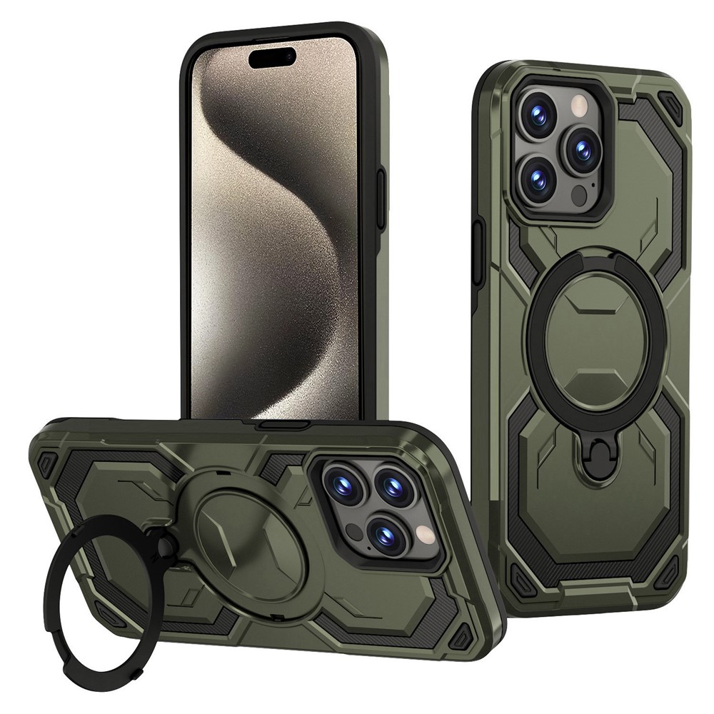 Bulk Purchasing For iPhone 15 Pro Max Case Magnetic Rotating Kickstand PC + TPU Phone Cover - Green