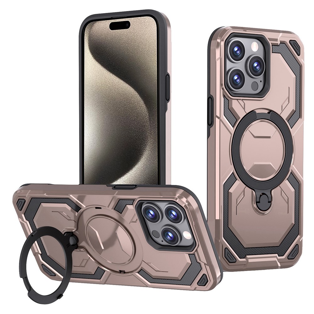 Bulk Purchasing For iPhone 15 Pro Max Case Magnetic Rotating Kickstand PC + TPU Phone Cover - Rose Gold