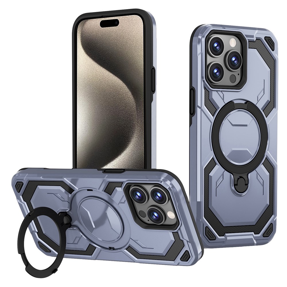 Bulk Purchasing For iPhone 15 Pro Max Case Magnetic Rotating Kickstand PC + TPU Phone Cover - Light Purple