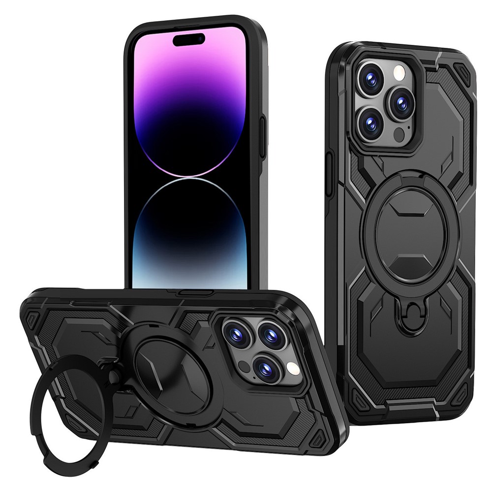 Bulk Purchasing For iPhone 14 Pro Max Case Magnetic Rotating Kickstand PC + TPU Phone Cover - Black