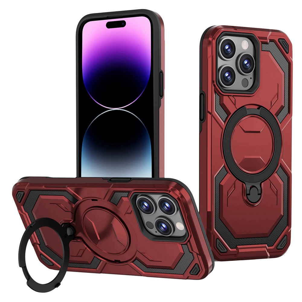 Bulk Purchasing For iPhone 14 Pro Max Case Magnetic Rotating Kickstand PC + TPU Phone Cover - Red