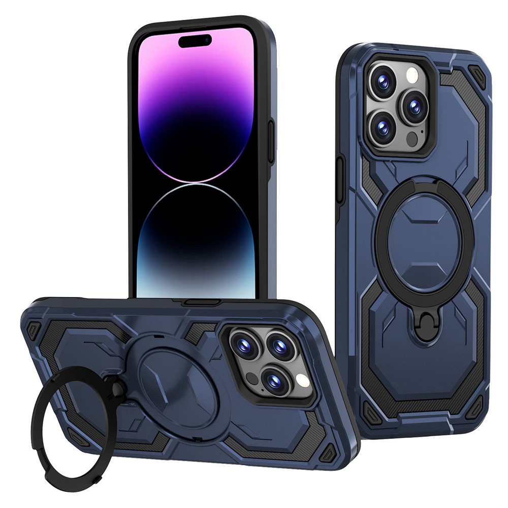 Bulk Purchasing For iPhone 14 Pro Max Case Magnetic Rotating Kickstand PC + TPU Phone Cover - Blue