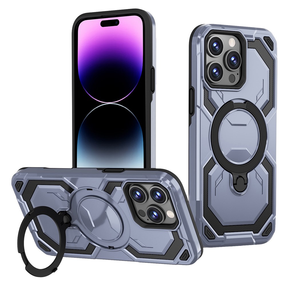 Bulk Purchasing For iPhone 14 Pro Max Case Magnetic Rotating Kickstand PC + TPU Phone Cover - Light Purple