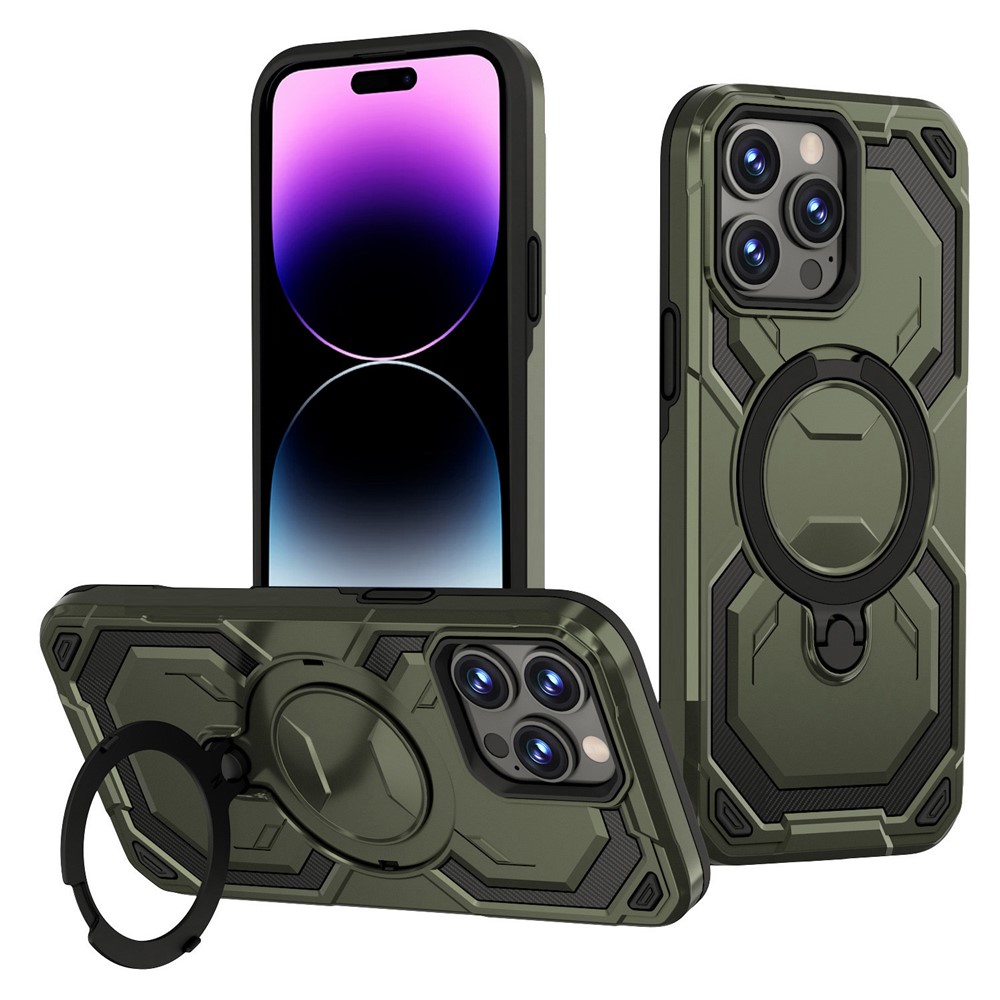 Bulk Purchasing For iPhone 14 Pro Case Magnetic Rotating Kickstand PC + TPU Phone Cover - Green
