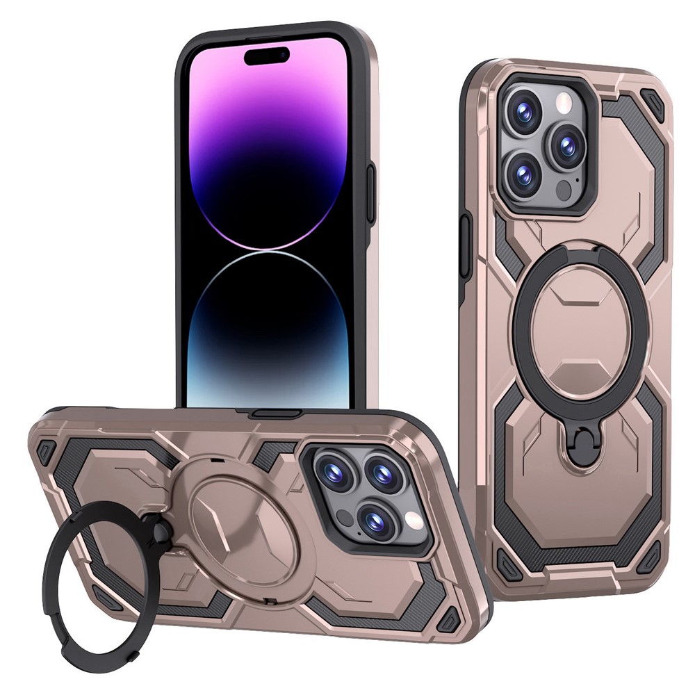 Bulk Purchasing For iPhone 14 Pro Case Magnetic Rotating Kickstand PC + TPU Phone Cover - Rose Gold