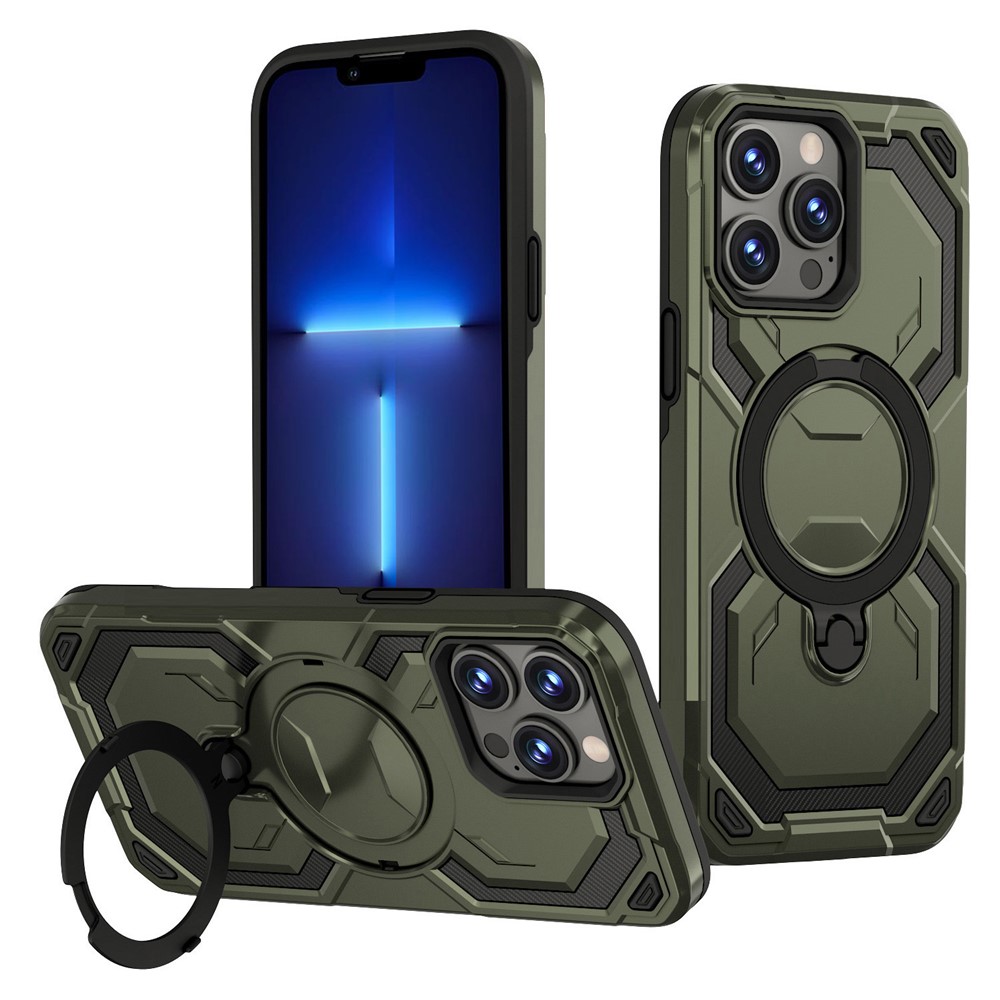 Bulk Purchasing For iPhone 13 Pro Case Magnetic Rotating Kickstand PC + TPU Phone Cover - Green