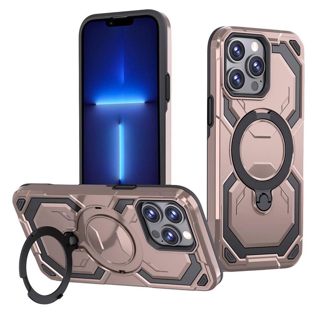 Bulk Purchasing For iPhone 13 Pro Case Magnetic Rotating Kickstand PC + TPU Phone Cover - Rose Gold
