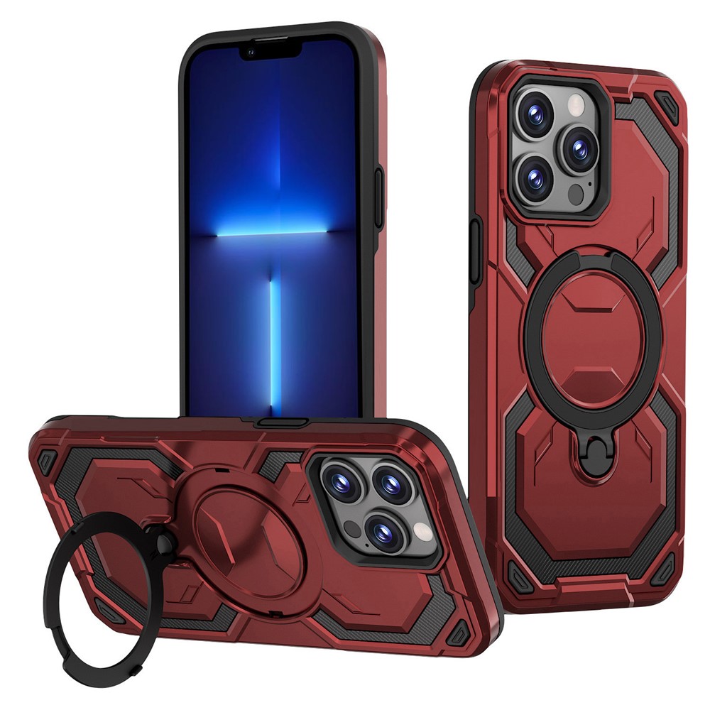 Bulk Purchasing For iPhone 13 Pro Max Case Magnetic Rotating Kickstand PC + TPU Phone Cover - Red