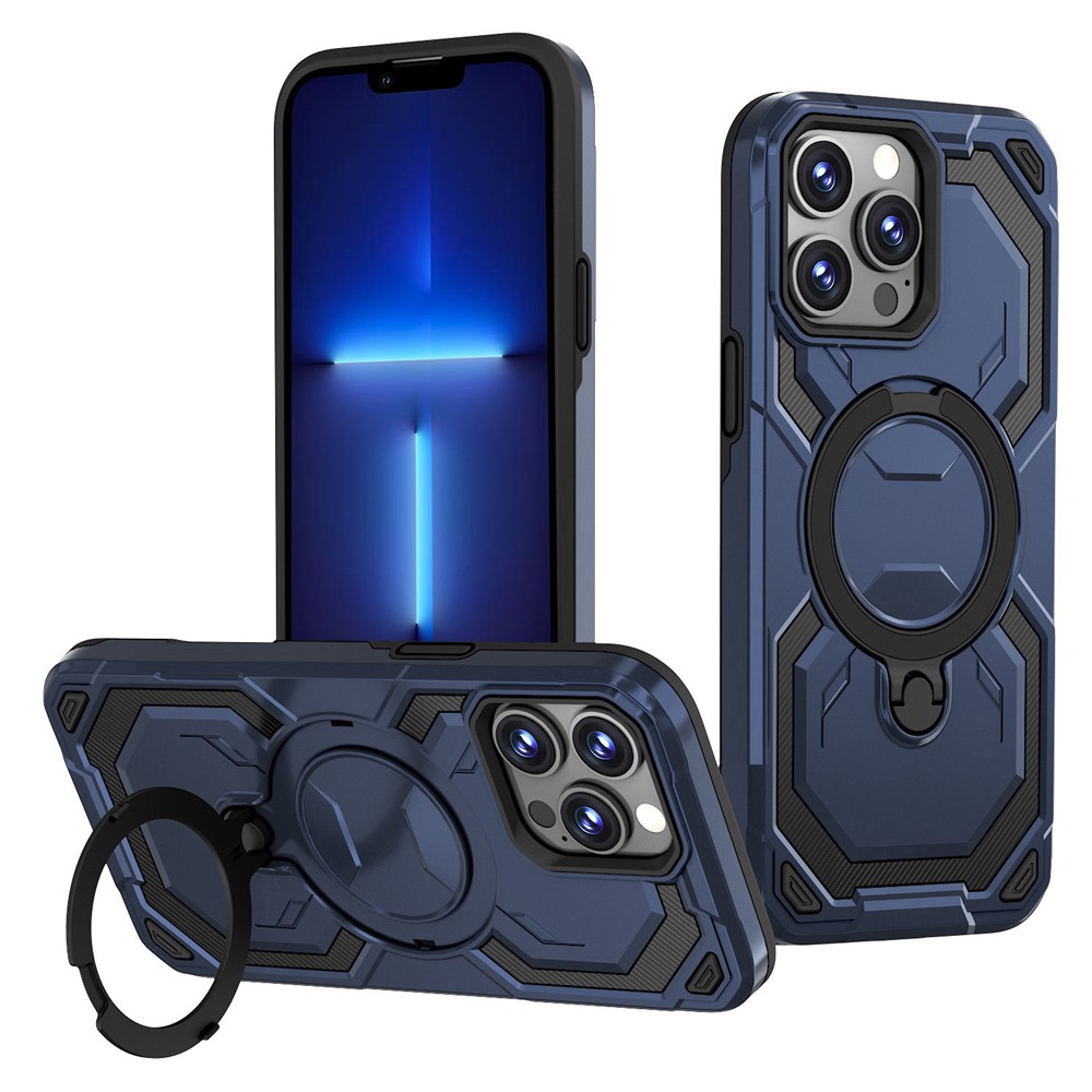 Bulk Purchasing For iPhone 13 Pro Max Case Magnetic Rotating Kickstand PC + TPU Phone Cover - Blue