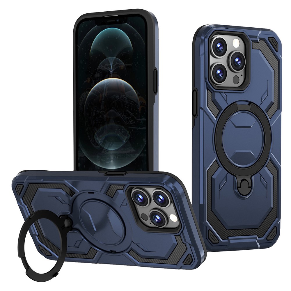 Bulk Purchasing For iPhone 12 / 12 Pro Case Magnetic Rotating Kickstand PC + TPU Phone Cover - Blue