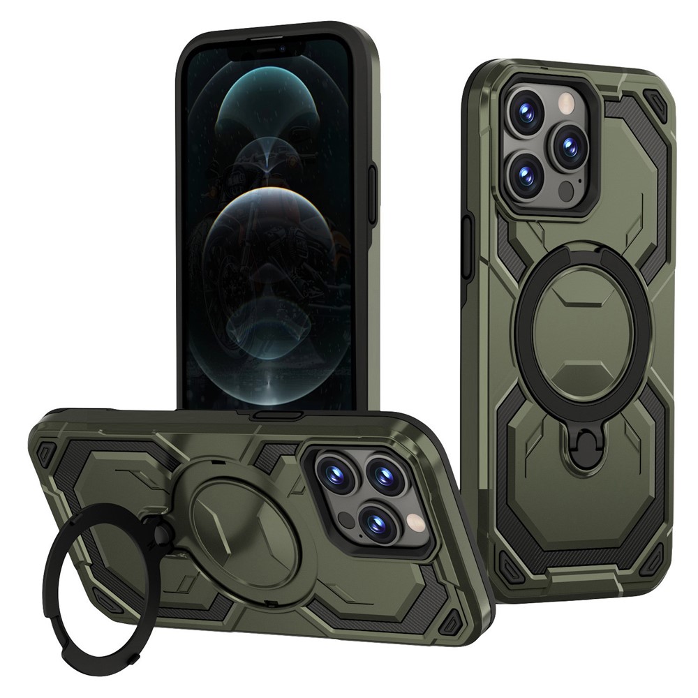 Bulk Purchasing For iPhone 12 / 12 Pro Case Magnetic Rotating Kickstand PC + TPU Phone Cover - Green