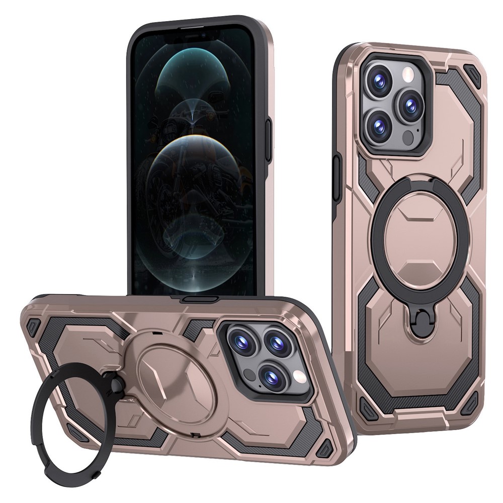 Bulk Purchasing For iPhone 12 / 12 Pro Case Magnetic Rotating Kickstand PC + TPU Phone Cover - Rose Gold