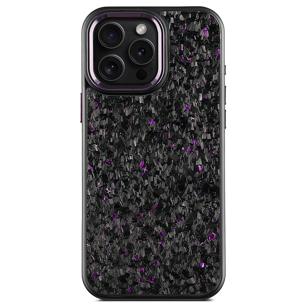 For iPhone 16 Pro Max Magnetic Case Forged Texture Aramid Fiber + TPU Phone Cover with Metal Lens Frame - Purple Lens Frame + Purple