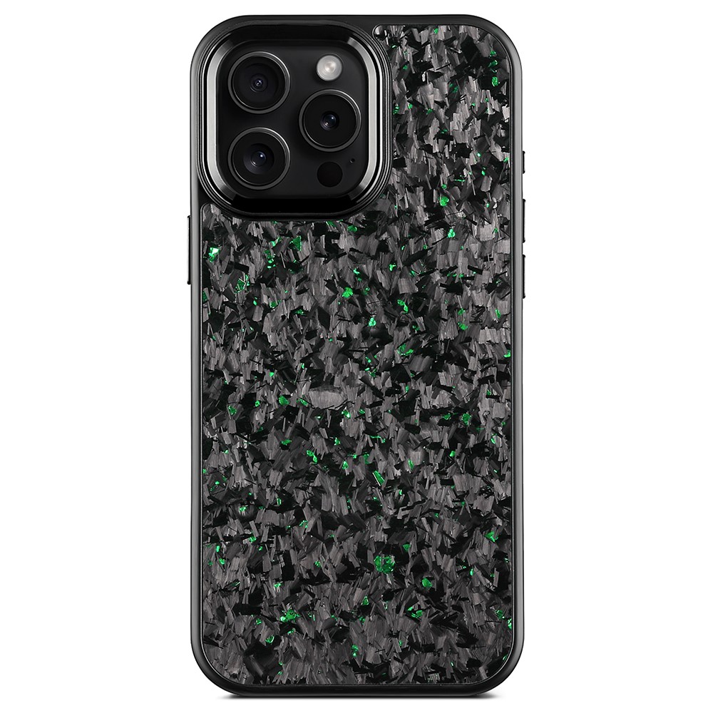 For iPhone 16 Pro Max Magnetic Case Forged Texture Aramid Fiber + TPU Phone Cover with Metal Lens Frame - Black Lens Frame + Green
