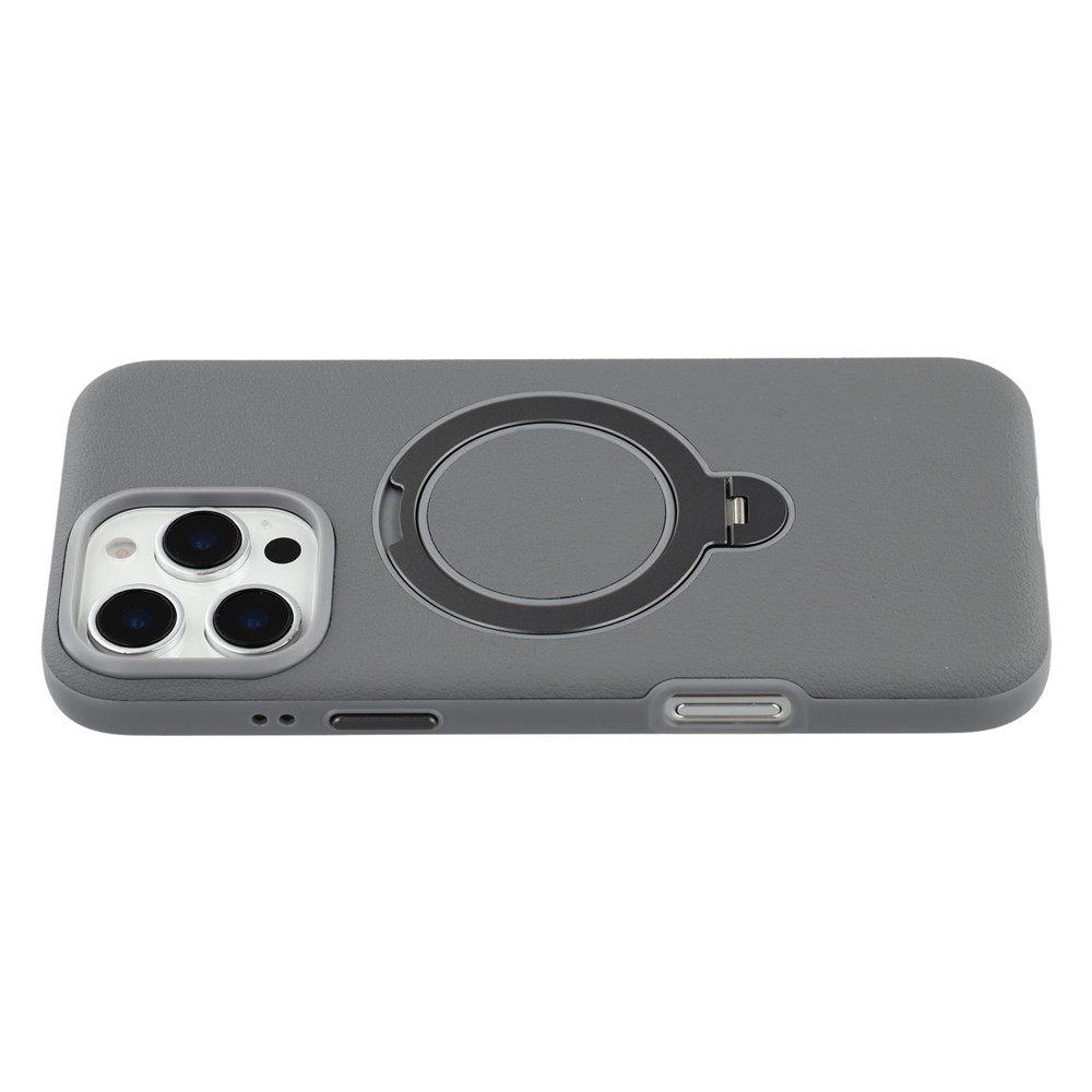 KIGC For iPhone 16 Pro Max Magnetic Case PC + PU Kickstand Phone Back Cover with Soft Lining - Grey