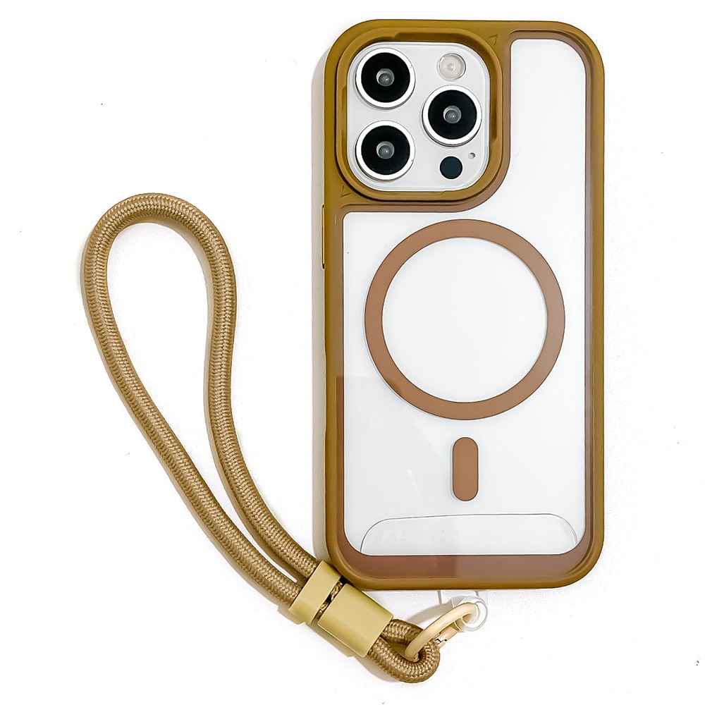 For iPhone 16 Pro Max Case Magnetic Case with Strap PC + TPU Shockproof Phone Cover - Desert Gold