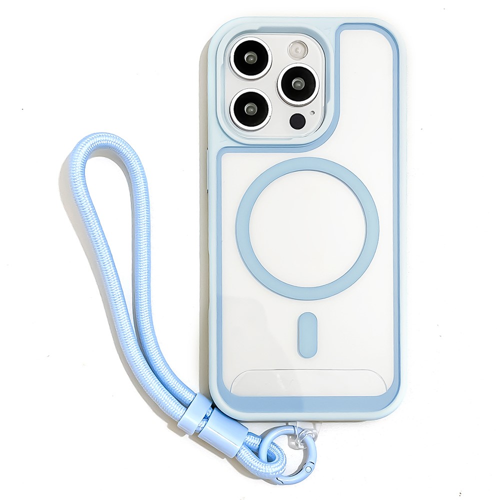 For iPhone 16 Pro Max Case Magnetic Case with Strap PC + TPU Shockproof Phone Cover - Sky Blue
