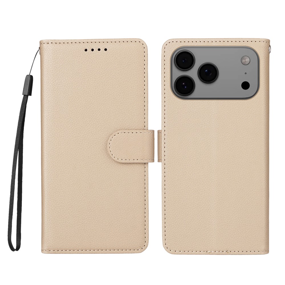 For iPhone 17 Pro Max Case RFID Blocking 3 Card Slots PU Leather Phone Cover with Wrist Strap - Creamy White