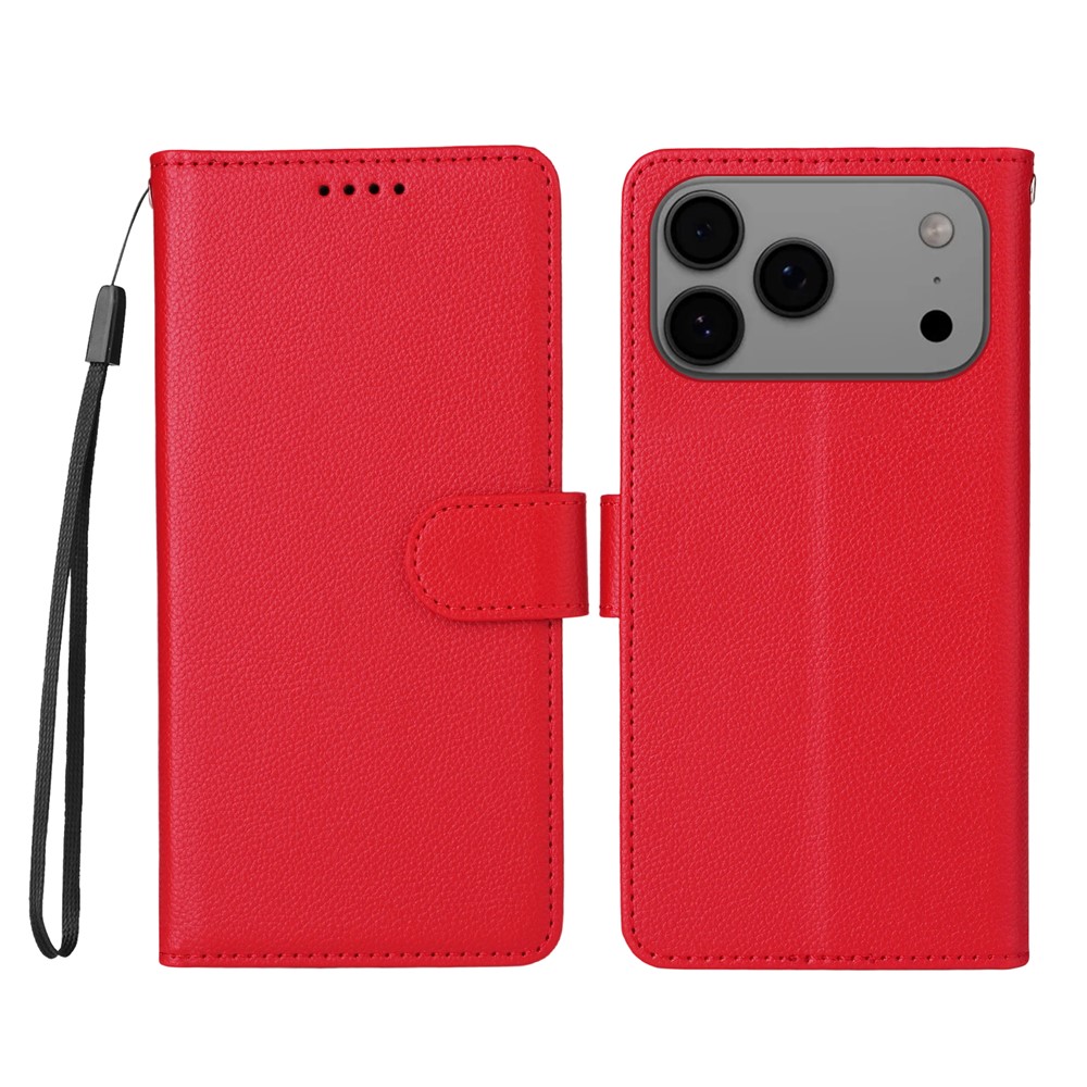 For iPhone 17 Pro Max Case RFID Blocking 3 Card Slots PU Leather Phone Cover with Wrist Strap - Red