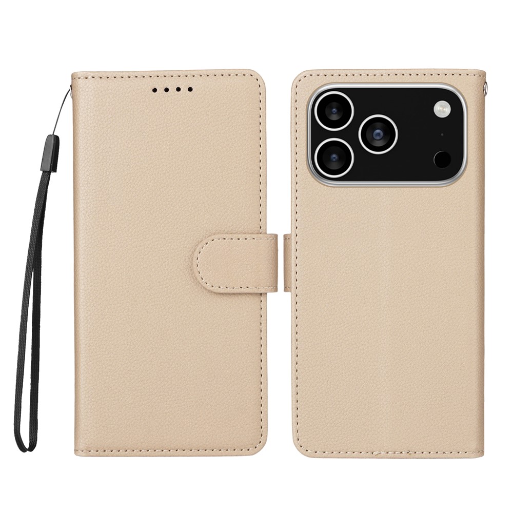 For iPhone 17 Pro Case RFID Blocking 3 Card Slots PU Leather Phone Cover with Wrist Strap - Creamy White