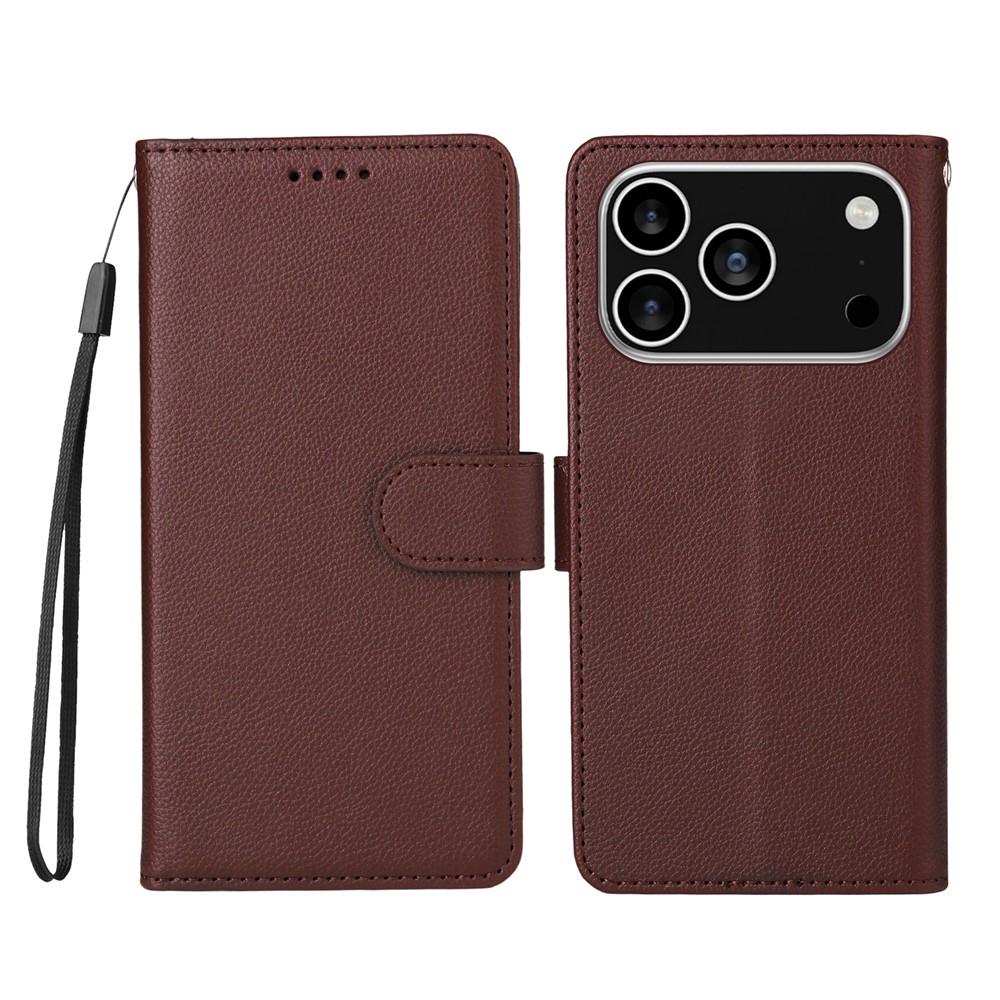 For iPhone 17 Pro Case RFID Blocking 3 Card Slots PU Leather Phone Cover with Wrist Strap - Brown