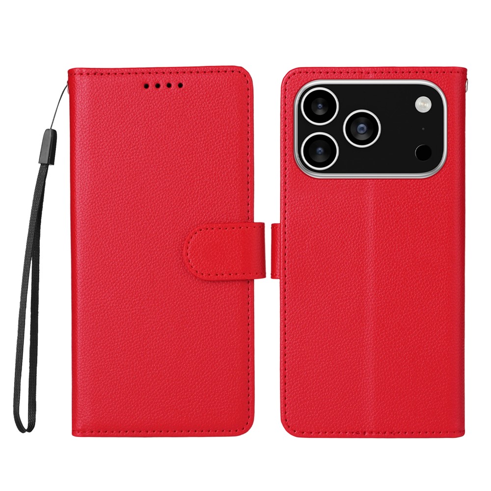 For iPhone 17 Pro Case RFID Blocking 3 Card Slots PU Leather Phone Cover with Wrist Strap - Red