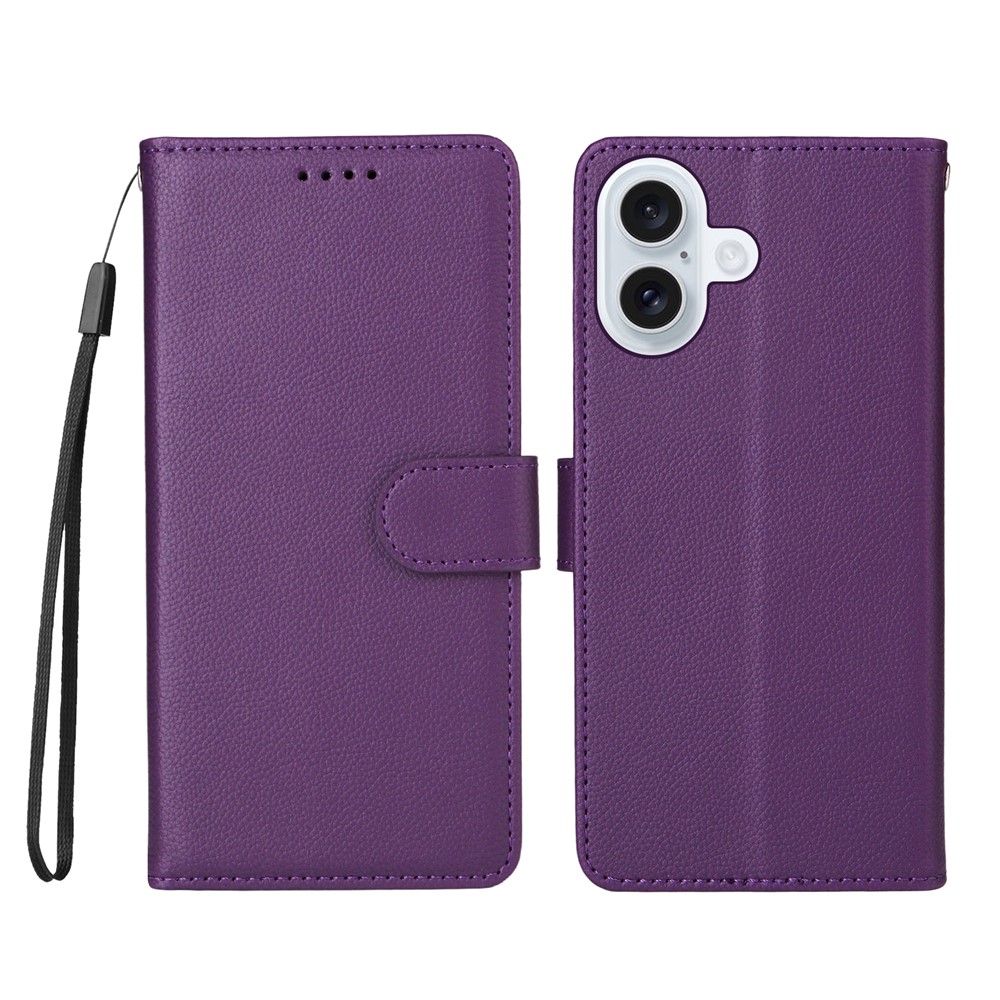 For iPhone 17 Case RFID Blocking 3 Card Slots PU Leather Phone Cover with Wrist Strap - Purple