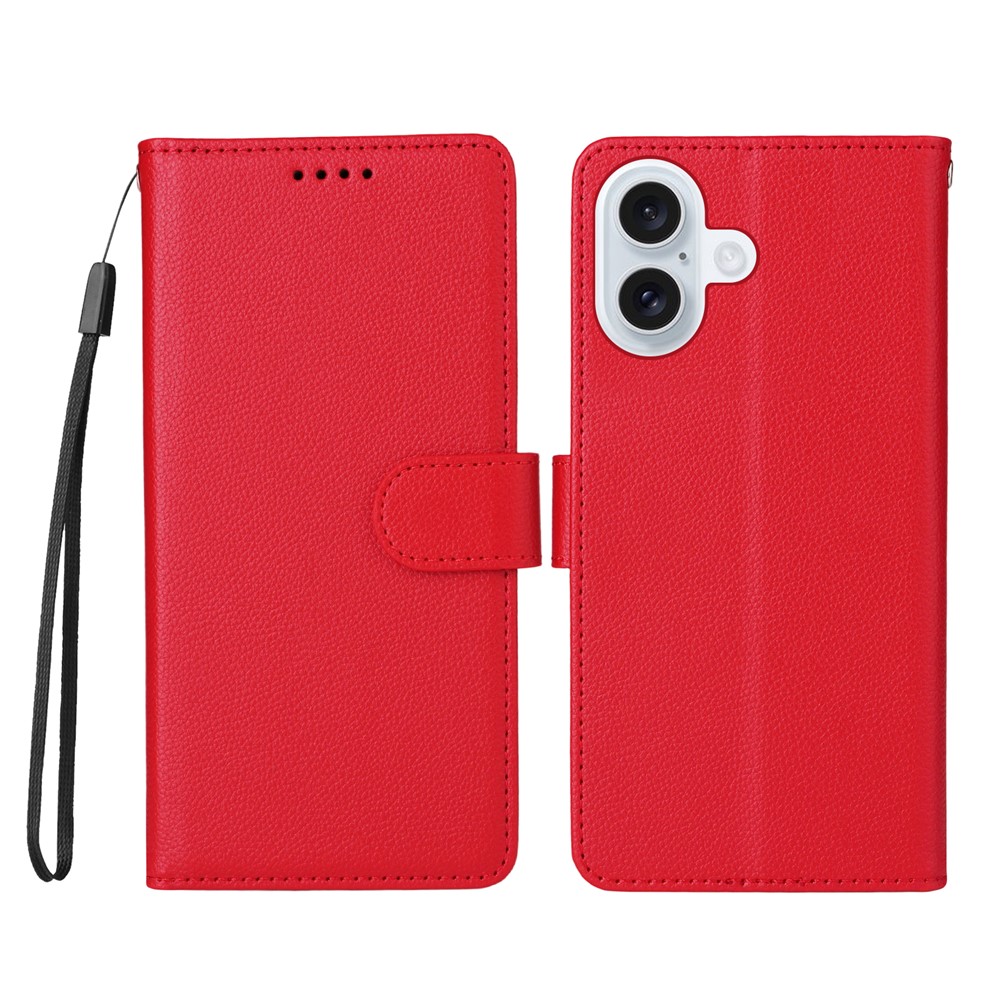 For iPhone 17 Case RFID Blocking 3 Card Slots PU Leather Phone Cover with Wrist Strap - Red