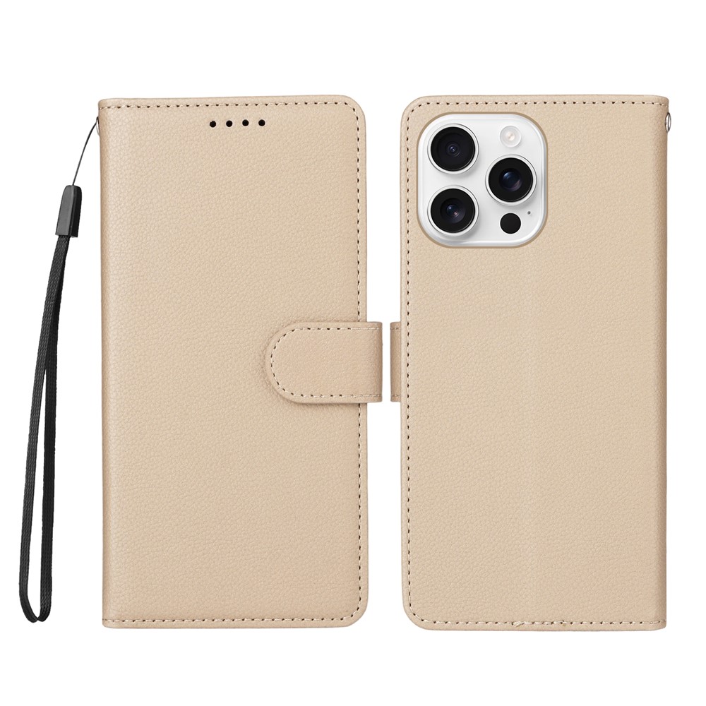 For iPhone 16 Pro Max Case RFID Blocking 3 Card Slots PU Leather Phone Cover with Wrist Strap - Creamy White