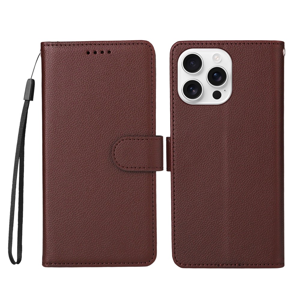 For iPhone 16 Pro Max Case RFID Blocking 3 Card Slots PU Leather Phone Cover with Wrist Strap - Brown