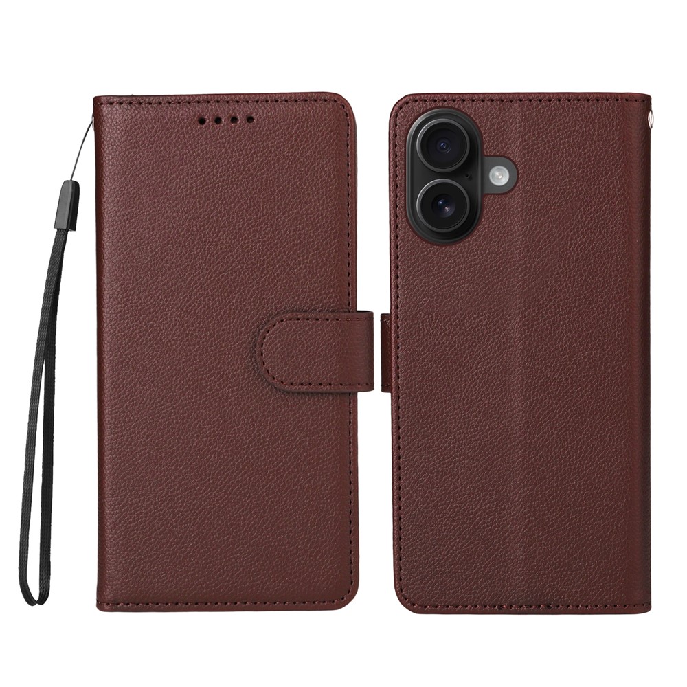 For iPhone 16 Plus Case RFID Blocking 3 Card Slots PU Leather Phone Cover with Wrist Strap - Brown