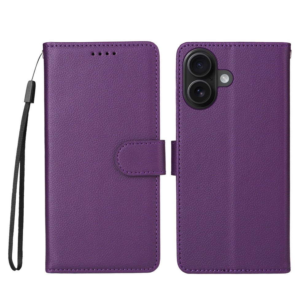 For iPhone 16 Plus Case RFID Blocking 3 Card Slots PU Leather Phone Cover with Wrist Strap - Purple