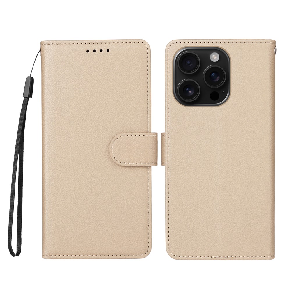 For iPhone 16 Pro Case RFID Blocking 3 Card Slots PU Leather Phone Cover with Wrist Strap - Creamy White