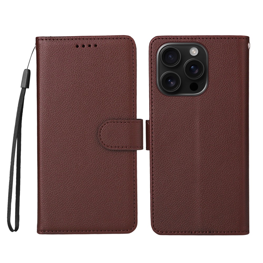 For iPhone 16 Pro Case RFID Blocking 3 Card Slots PU Leather Phone Cover with Wrist Strap - Brown