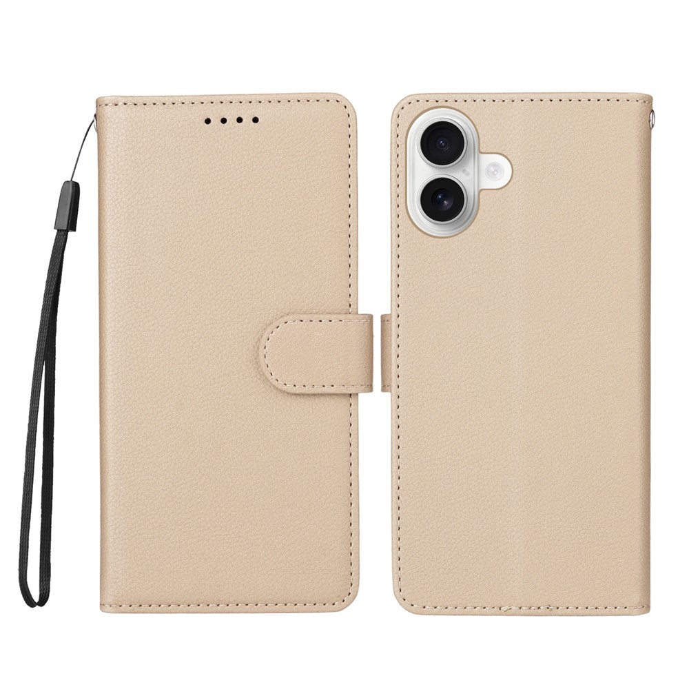 For iPhone 16 Case RFID Blocking 3 Card Slots PU Leather Phone Cover with Wrist Strap - Creamy White