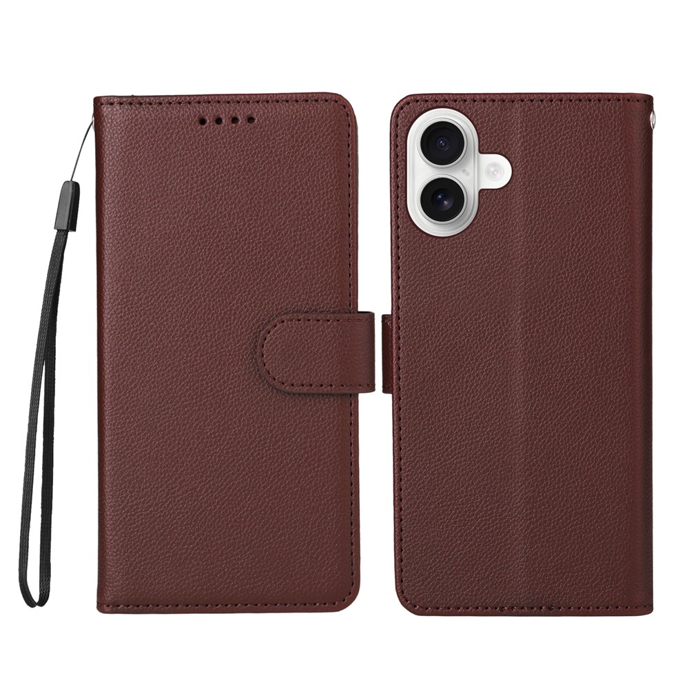 For iPhone 16 Case RFID Blocking 3 Card Slots PU Leather Phone Cover with Wrist Strap - Brown