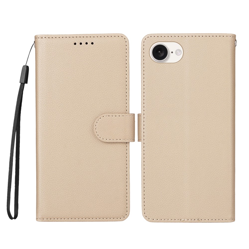 For iPhone 16e Case RFID Blocking 3 Card Slots PU Leather Phone Cover with Wrist Strap - Creamy White