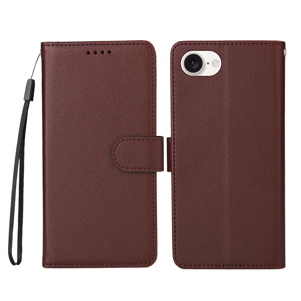 For iPhone 16e Case RFID Blocking 3 Card Slots PU Leather Phone Cover with Wrist Strap - Brown