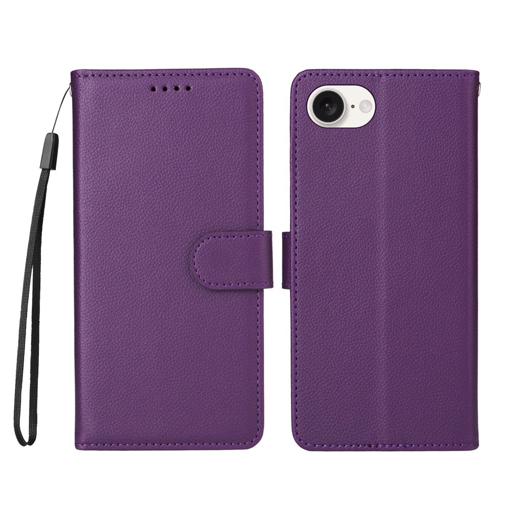 For iPhone 16e Case RFID Blocking 3 Card Slots PU Leather Phone Cover with Wrist Strap - Purple
