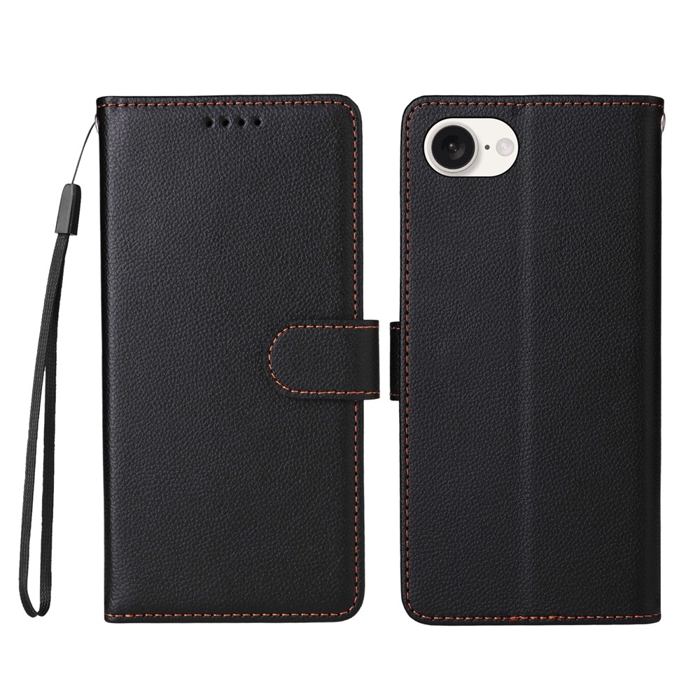 For iPhone 16e Case RFID Blocking 3 Card Slots PU Leather Phone Cover with Wrist Strap - Black