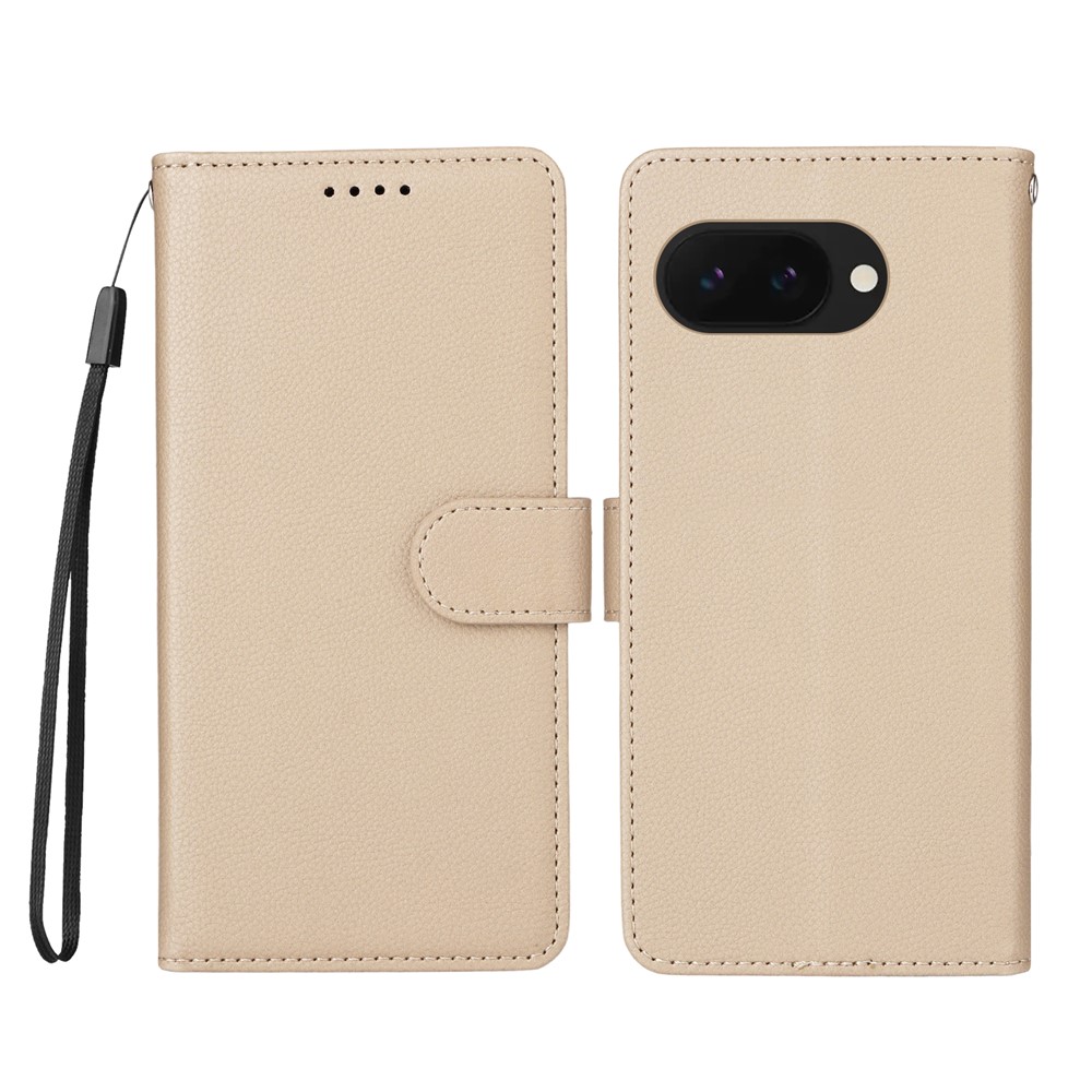 For Google Pixel 9a Case RFID Blocking 3 Card Slots PU Leather Phone Cover with Wrist Strap - Creamy White