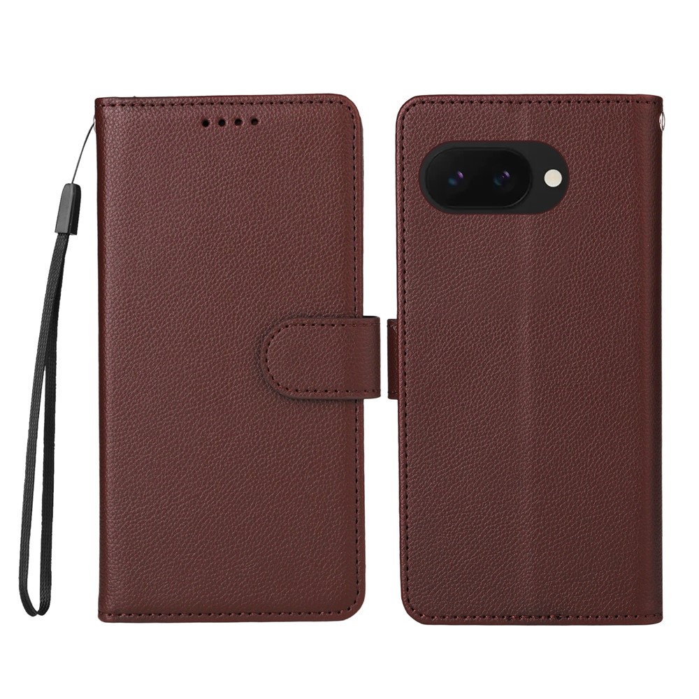For Google Pixel 9a Case RFID Blocking 3 Card Slots PU Leather Phone Cover with Wrist Strap - Brown