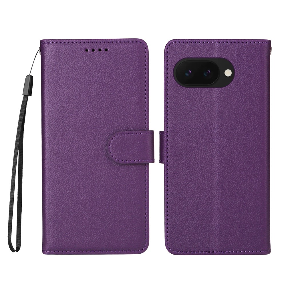 For Google Pixel 9a Case RFID Blocking 3 Card Slots PU Leather Phone Cover with Wrist Strap - Purple