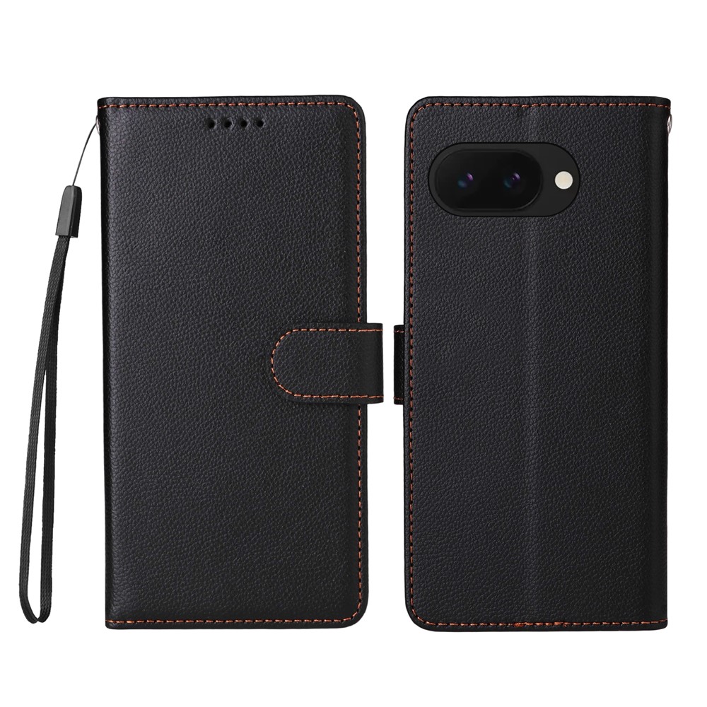 For Google Pixel 9a Case RFID Blocking 3 Card Slots PU Leather Phone Cover with Wrist Strap - Black