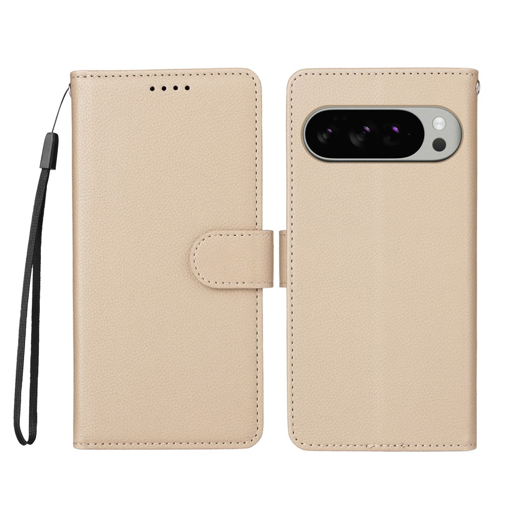 For Google Pixel 9 Pro XL / Google Pixel 10 Pro XL Case RFID Blocking 3 Card Slots PU Leather Phone Cover with Wrist Strap - Creamy White