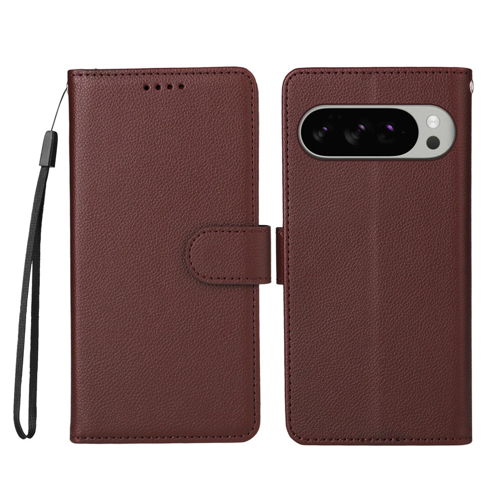 For Google Pixel 9 Pro XL / Google Pixel 10 Pro XL Case RFID Blocking 3 Card Slots PU Leather Phone Cover with Wrist Strap - Brown