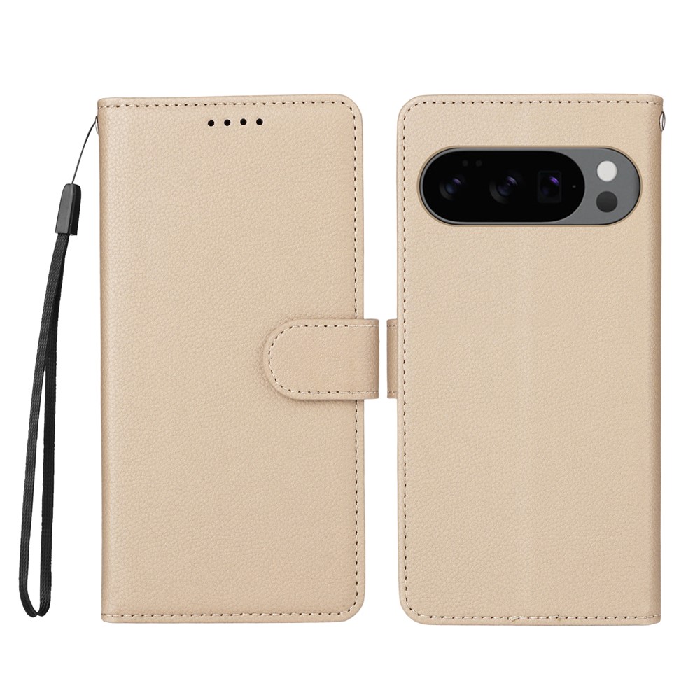 For Google Pixel 9 / Google Pixel 9 Pro / Google Pixel 10 Pro / Google Pixel 10 Case RFID Blocking 3 Card Slots PU Leather Phone Cover with Wrist Strap - Creamy White