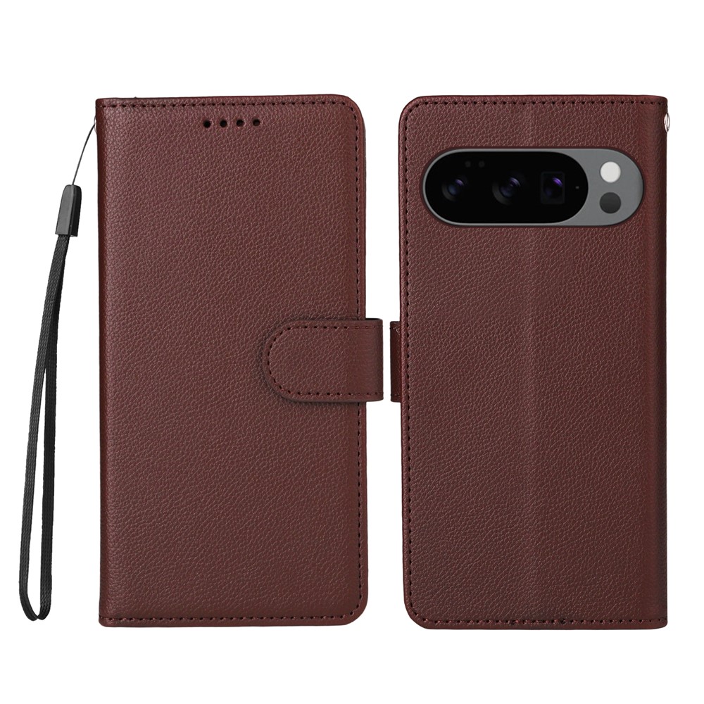 For Google Pixel 9 / Google Pixel 9 Pro / Google Pixel 10 Pro / Google Pixel 10 Case RFID Blocking 3 Card Slots PU Leather Phone Cover with Wrist Strap - Brown